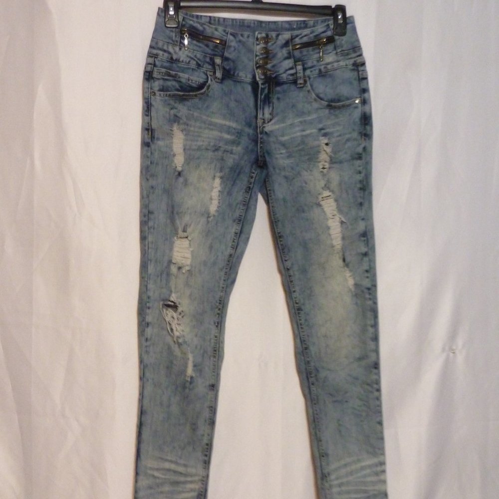 Harmony + Havoc Stretchy High-Waist Distressed Washed Jeans – Size 11 - Picture 2 of 11